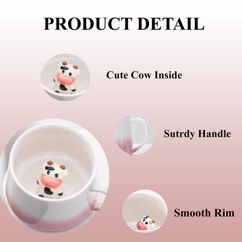 HS&ROXIN pink cow mug showcasing cute 3D inside design