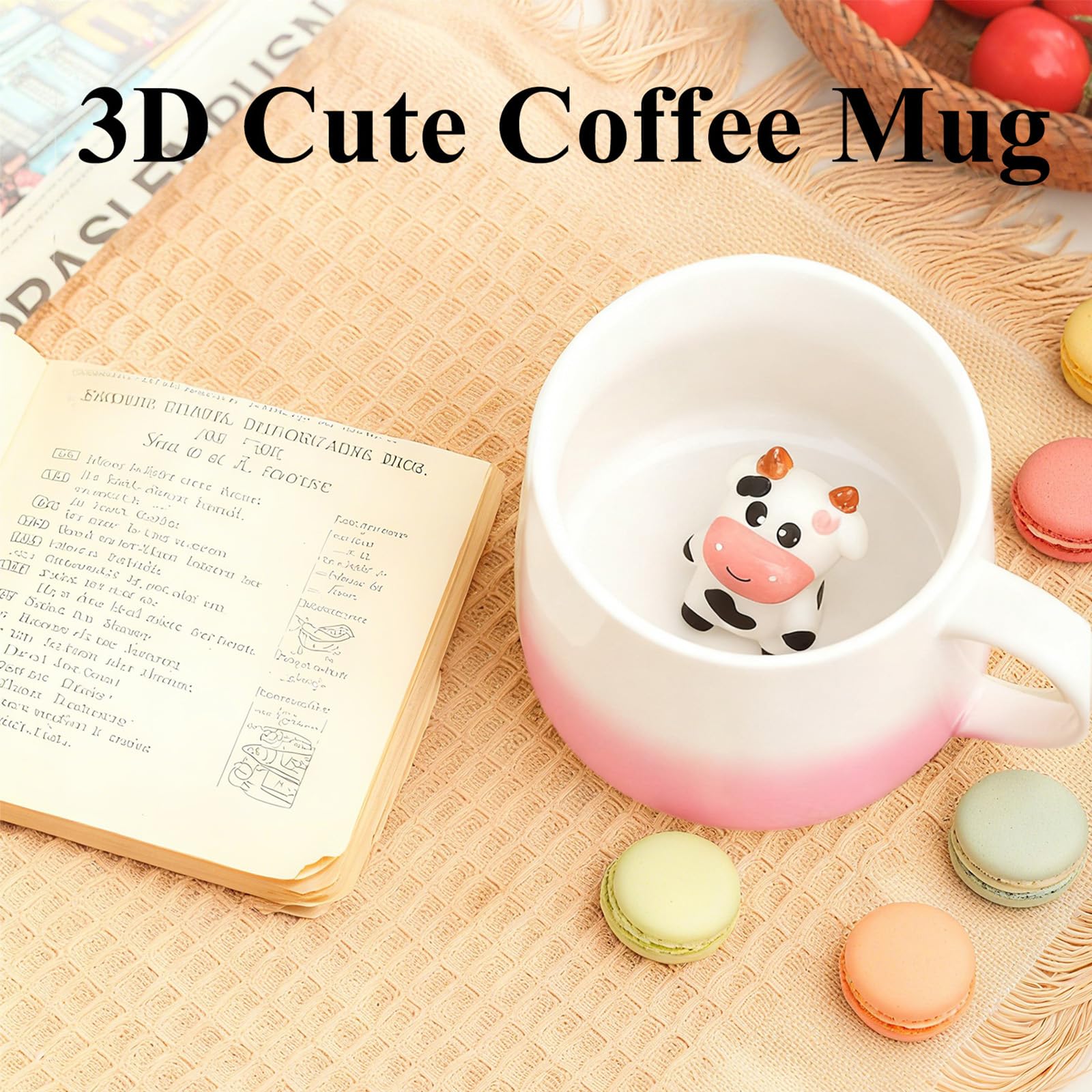 HS&ROXIN pink cow mug handle close-up with comfortable grip