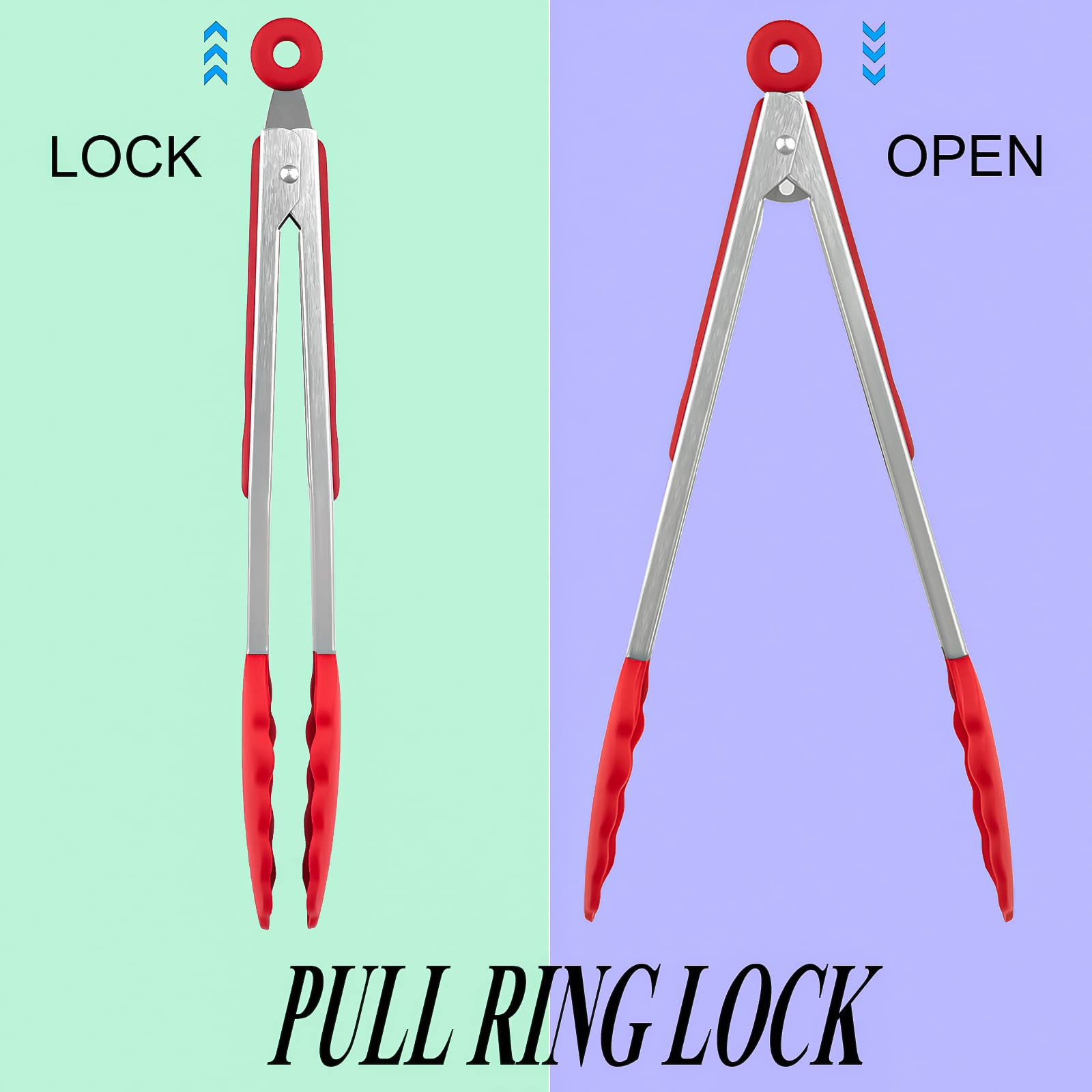 HST 3 Pack 9-inch spatula tong with locking ring for storage.