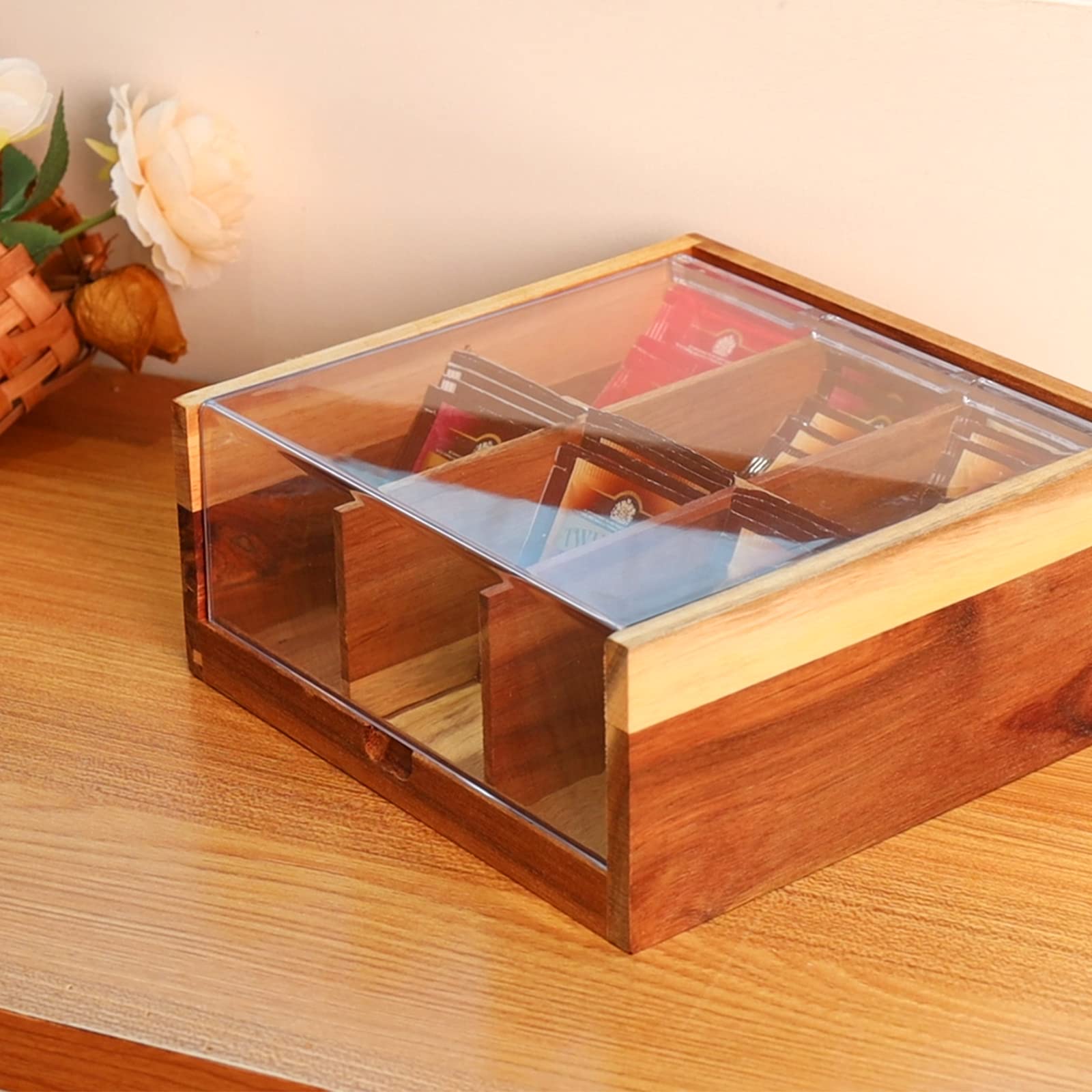 HTB acacia wood kitchen organizer for tea and small items.