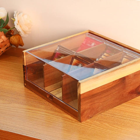 HTB acacia wood kitchen organizer for tea and small items.