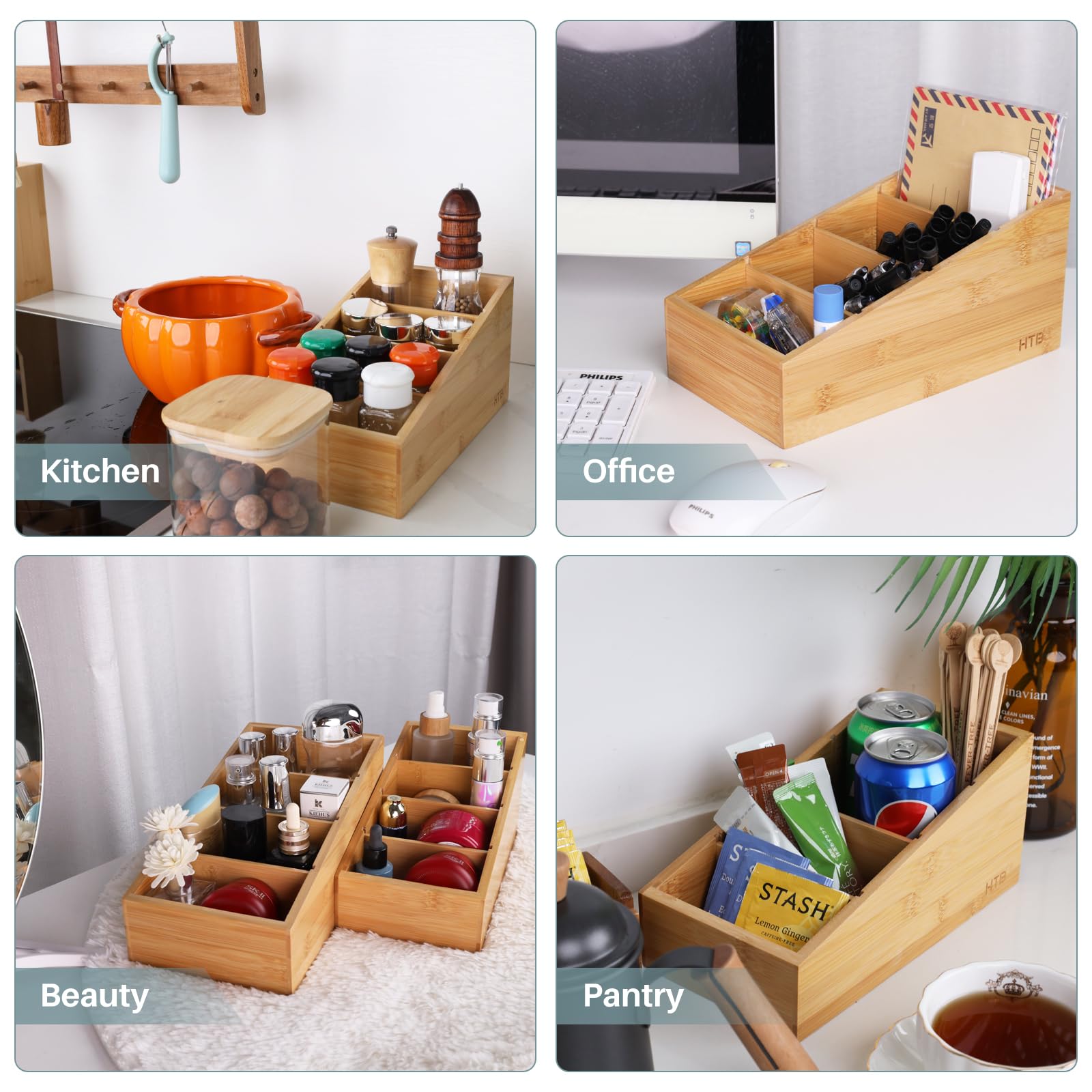 HTB bamboo pantry organizer compact two-pack for small spaces