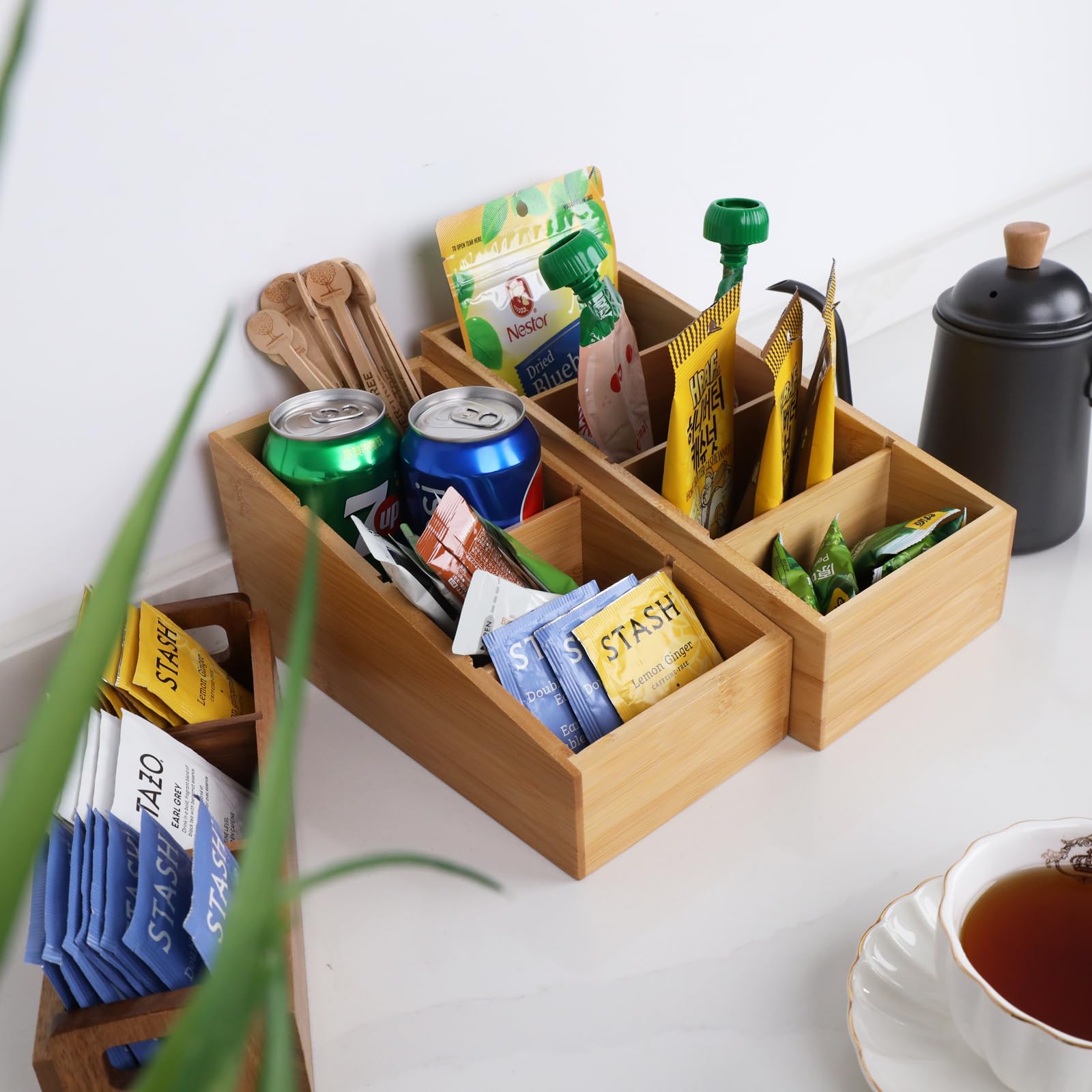 HTB bamboo pantry organizer open-top design for quick access