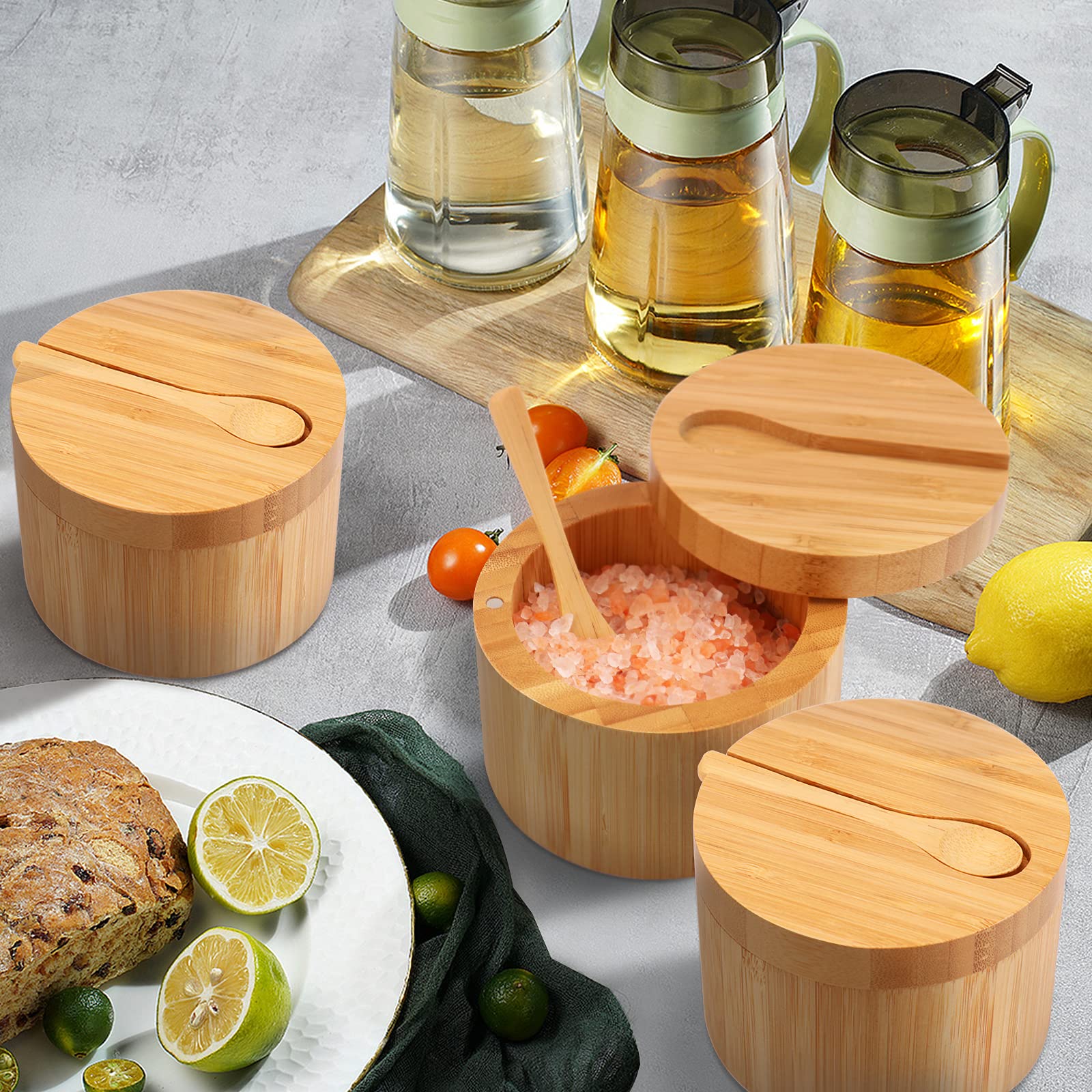 Easy-care bamboo salt cellar is wipe-clean and hand-wash friendly.