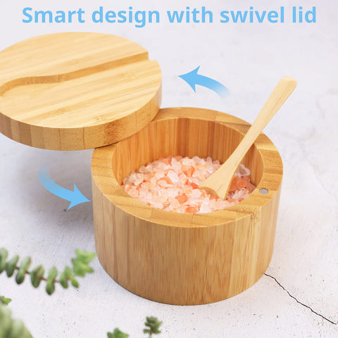 Spice storage jar ideal for salt, pepper, or herbs on kitchen table.