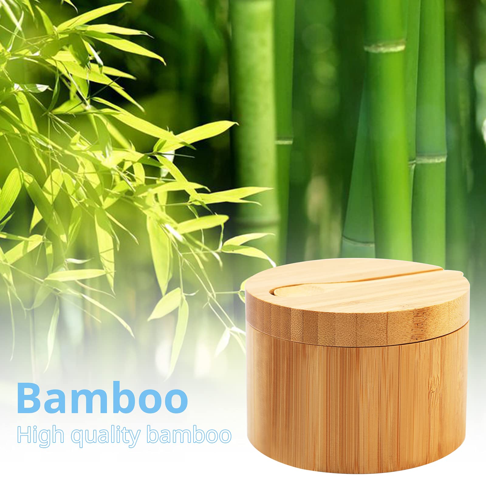 Bamboo salt cellar spoon handle design for ergonomic use.