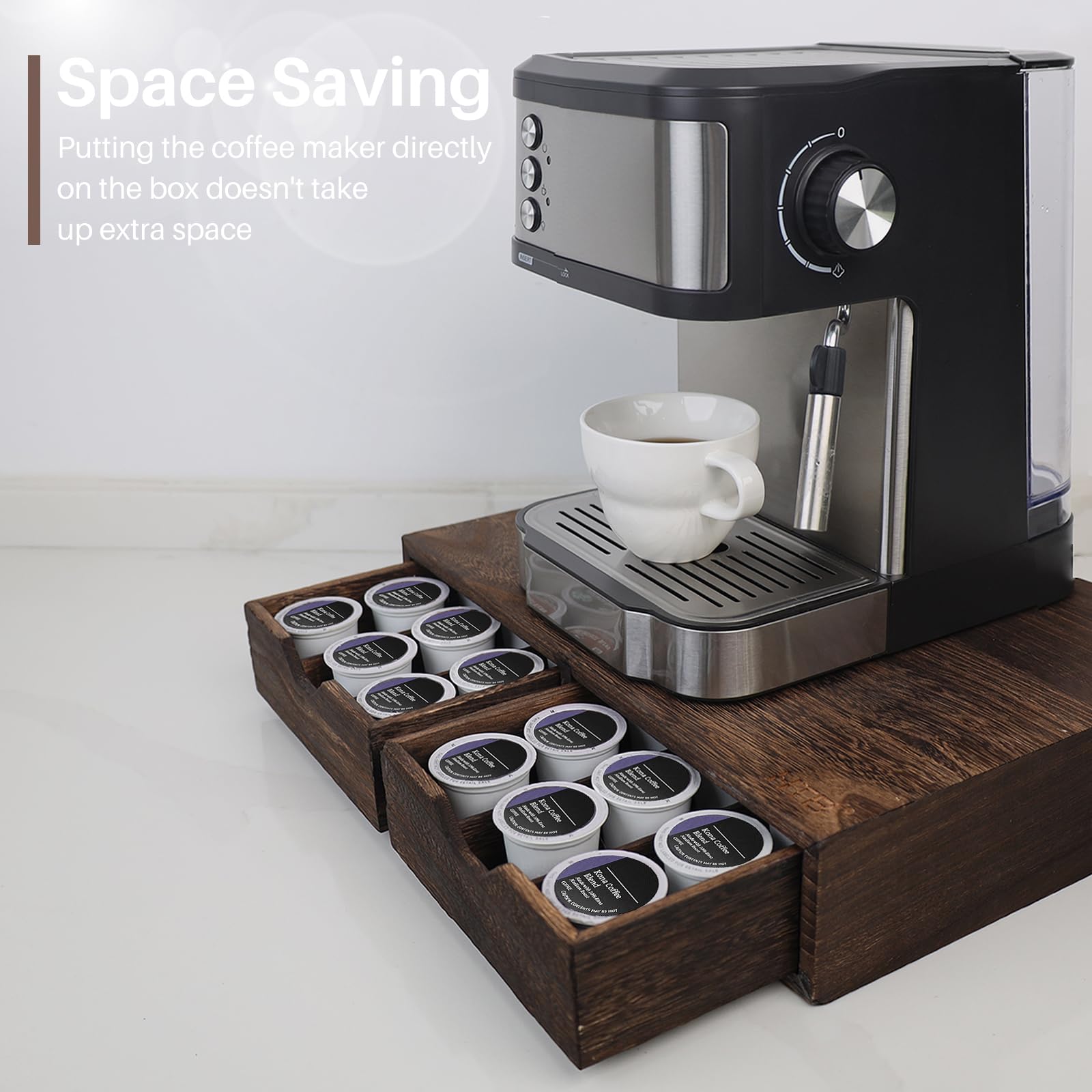 HTB K Cup Holder front view showcasing large pod capacity and accessible drawer.
