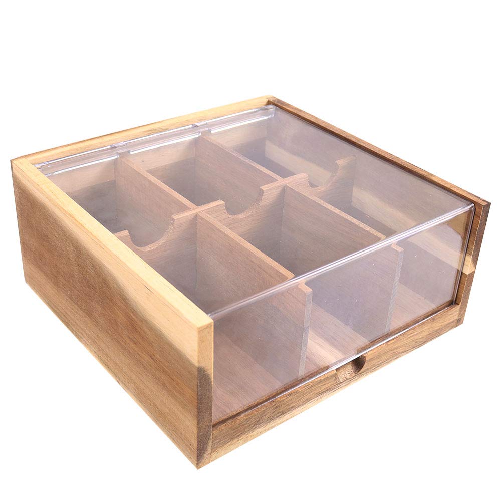 HTB tea bag storage with six compartments for neat variety organization.