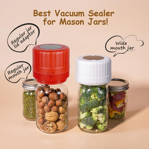 HTPOW auto-stop mason jar sealer in action with precise air removal for freshness.