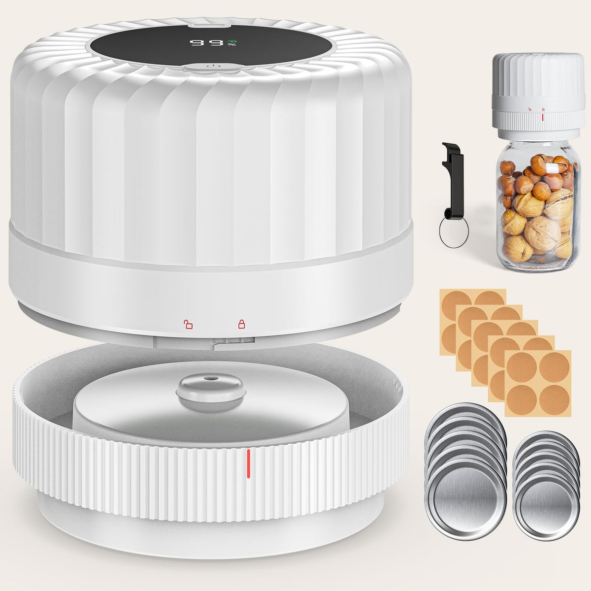 HTPOW fully automatic mason jar vacuum sealer in action, preserving freshness quickly.