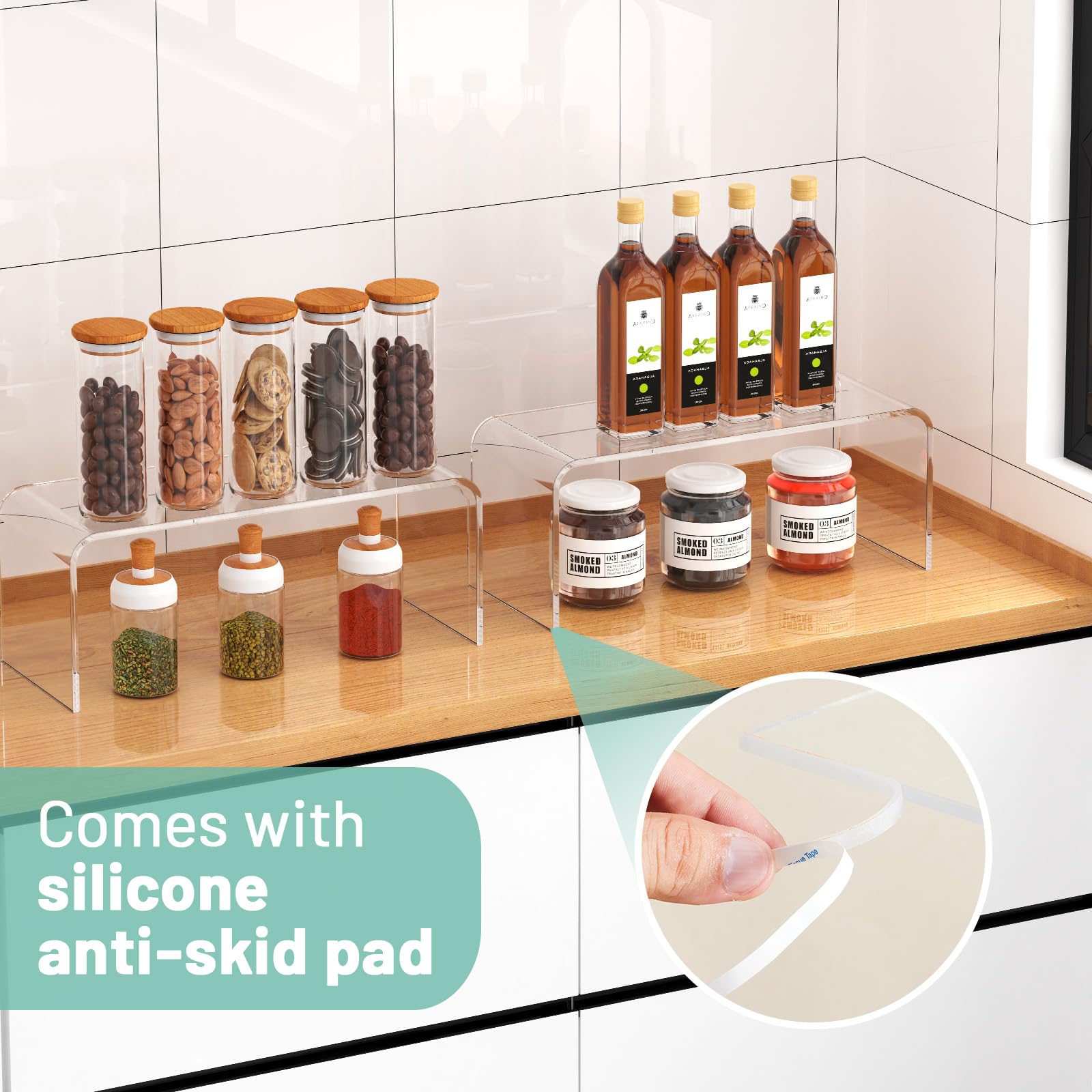 HTRYBNES non-slip feet close-up stabilizes shelves and protects surfaces.
