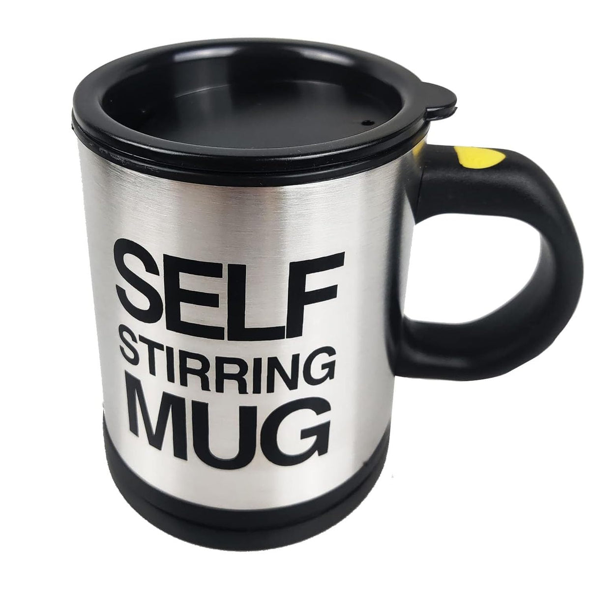 HTTLLH self-stirring mug front view with sleek stainless steel design for quick mixing