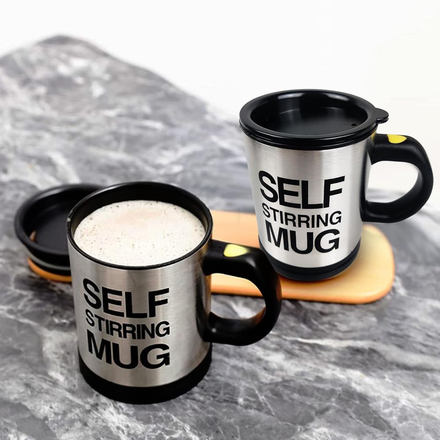 HTTLLH self-stirring mug stainless-steel body delivers durability for daily use