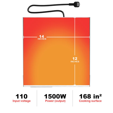 HTTSICHI 14-inch griddle cooking surface close-up, textured iron for even heating.