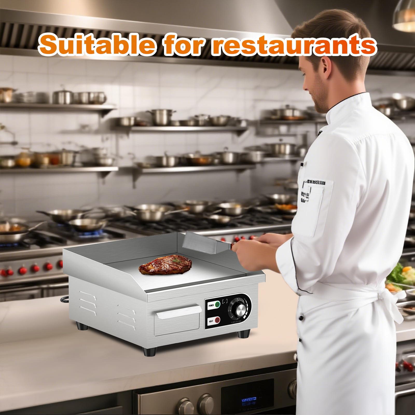 Detachable oil tray on HTTSICHI griddle eases oil collection and cleanup.