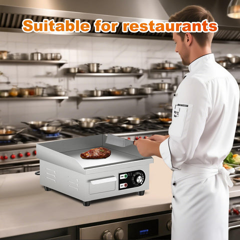 Detachable oil tray on HTTSICHI griddle eases oil collection and cleanup.
