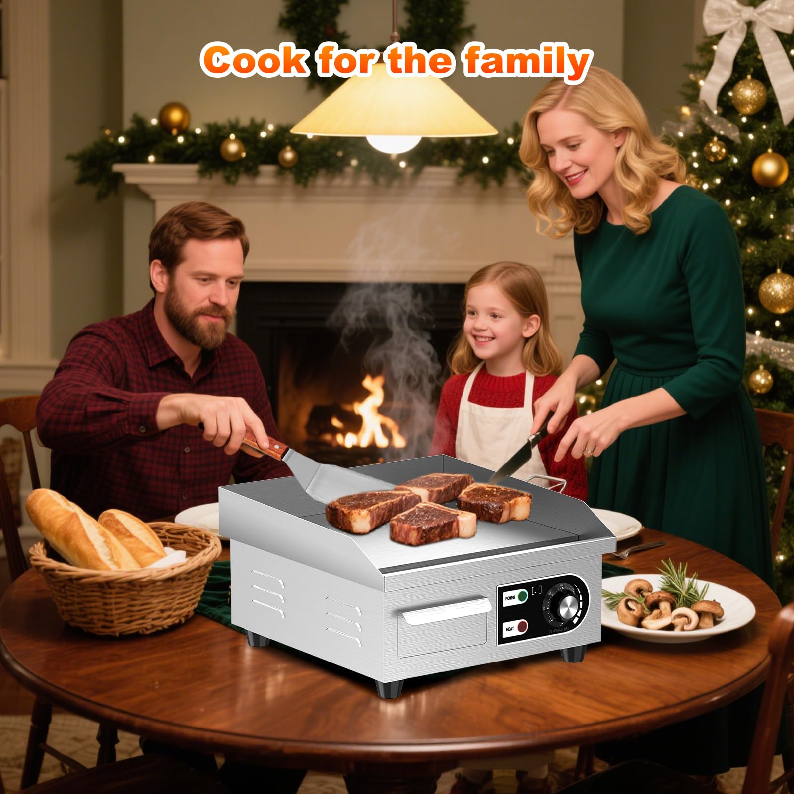 HTTSICHI 14-inch griddle suits indoor kitchens and small restaurant setups.