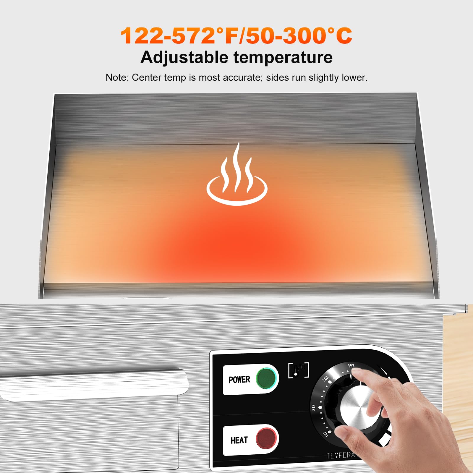 HTTSICHI griddle non-stick surface aids easy food release and cleanup.