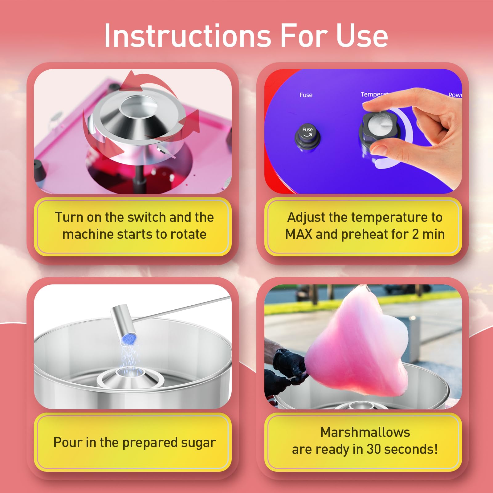 HTTSICHI machine features removable bowl for easy cleaning after events.