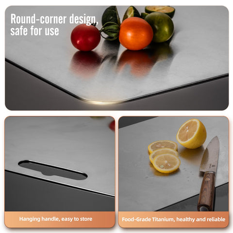 Close-up of Huachancn titanium cutting board surface showing non-porous durability