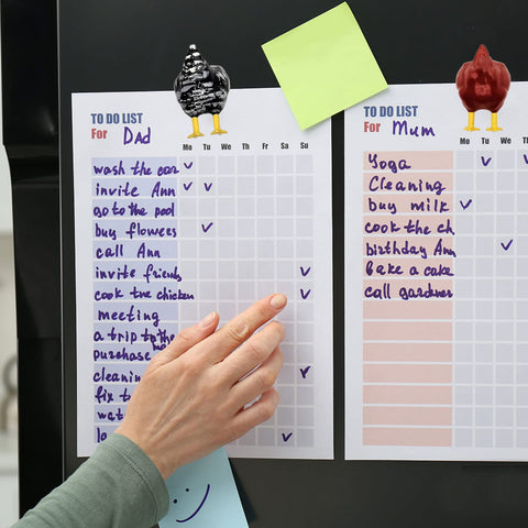Huaerle chicken butt magnets provide playful decor and quick access to notes.