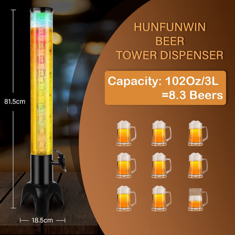 HUAFUNWIN 7-color gradient LED lights illuminate the beverage tower