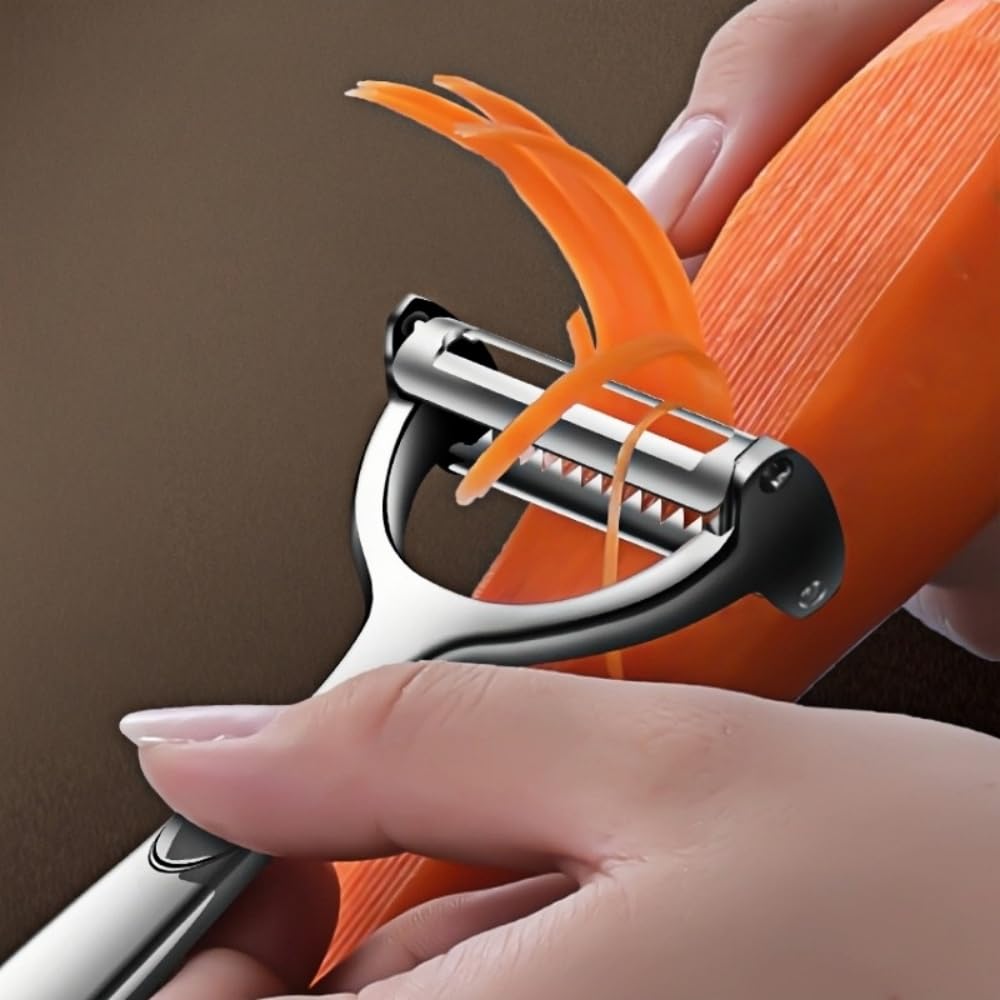 Huakai 2-in-1 peeler supports up and down peeling for any angle.