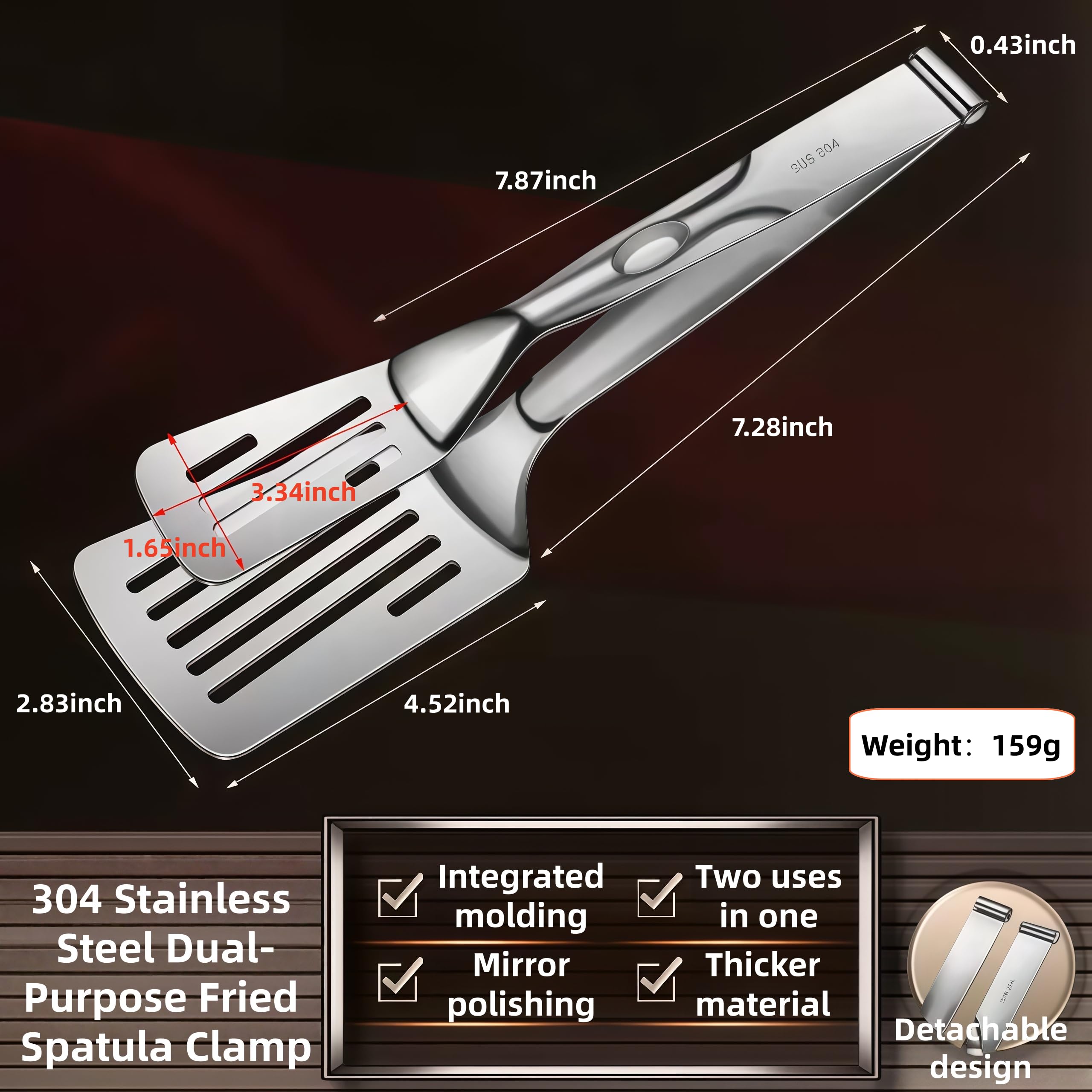 Huakai detachable spatula conversion for compact storage when used with tongs