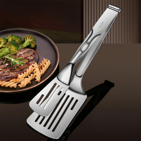 Huakai grilling tongs with anti-slip handle in action during outdoor barbecue