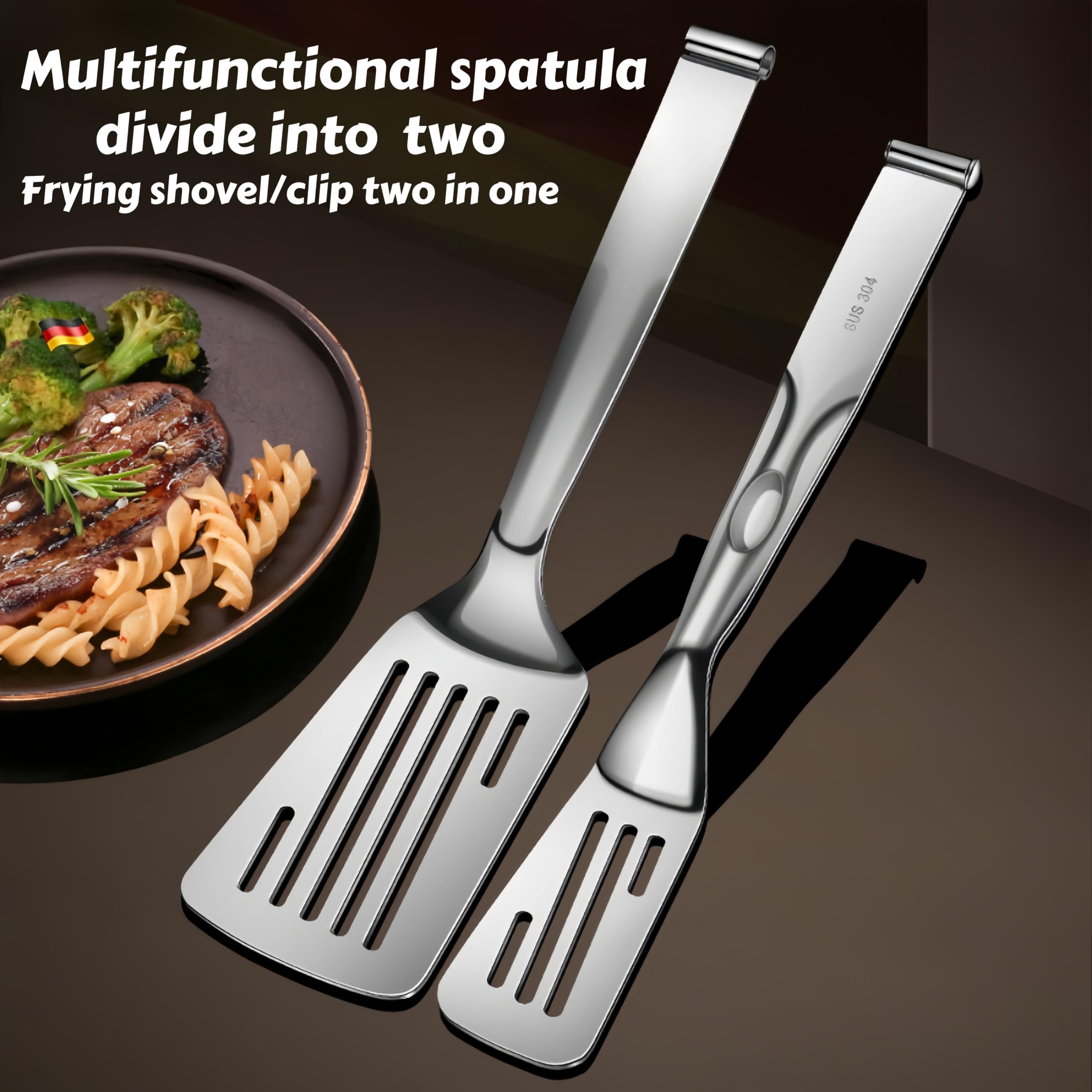 Huakai perforated head tongs directing grease back to pan for healthier cooking