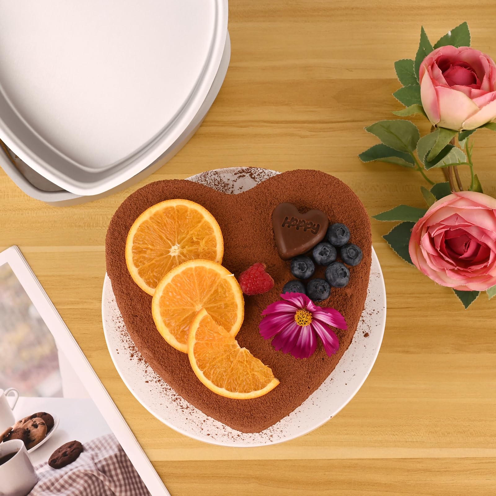 HUAKENER 8-Inch Heart Cake Pan 2-Pack, side view showing sturdy construction