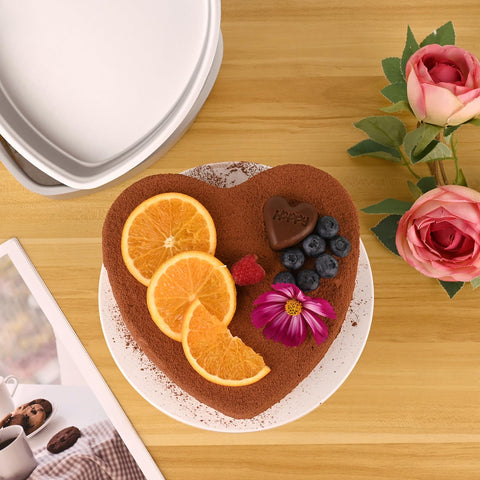 HUAKENER 8-Inch Heart Cake Pan 2-Pack, side view showing sturdy construction