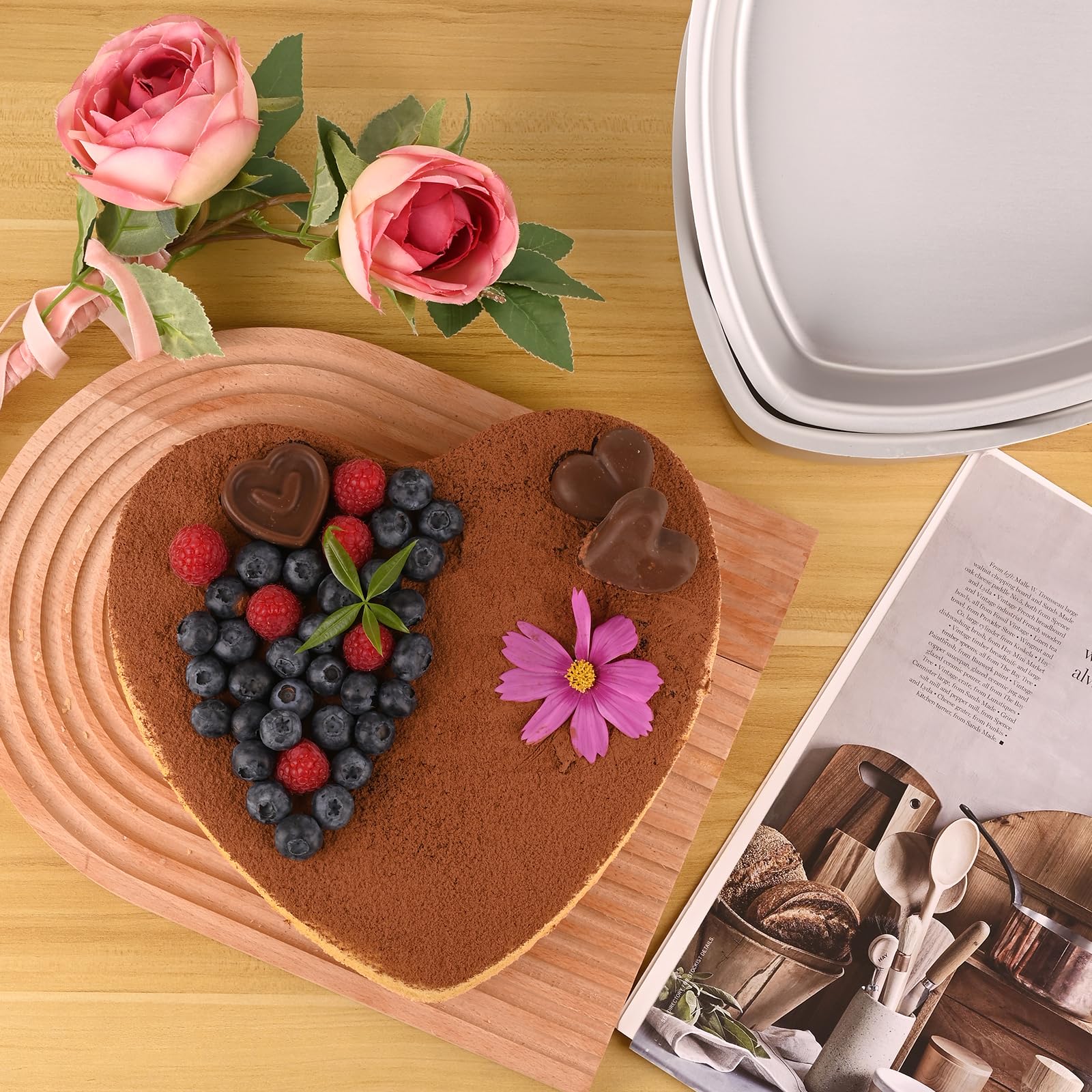 HUAKENER heart cake pans top-angle shot showing non-stick design.