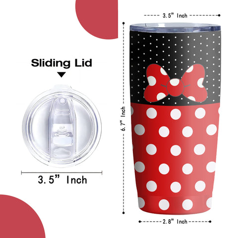 Hualvbul polka dot bow knot 20 oz tumbler with double-wall insulation keeps temperature