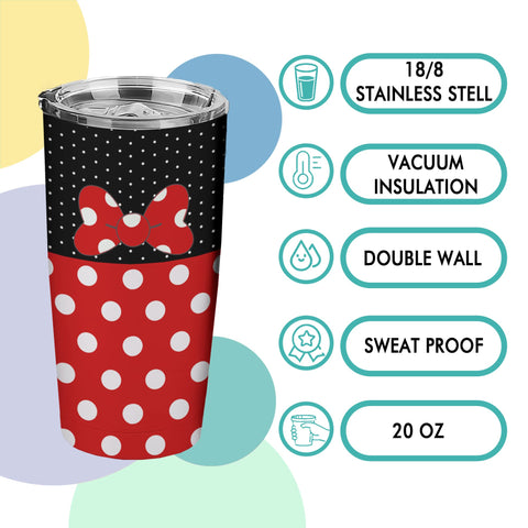Hualvbul polka dot bow knot tumbler with leak-proof lid prevents spills during travel