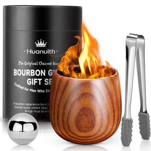 Huanuith charred wood whiskey glass front view adds smoky aroma for richer tasting.