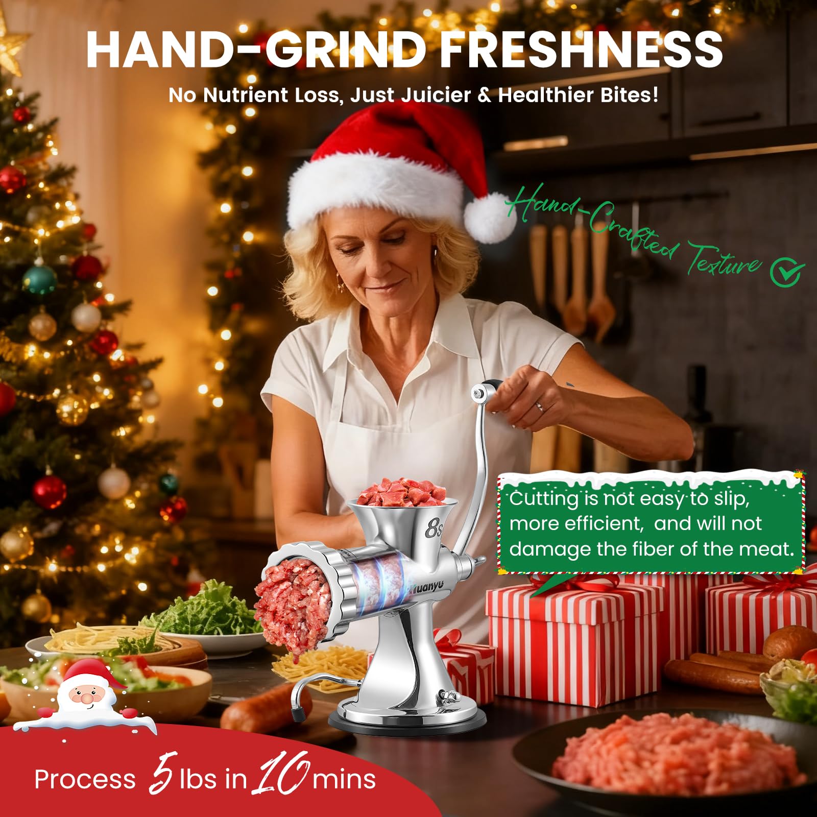 Huanyu Manual Meat Grinder clamp-suction setup ensures safe, stable operation.