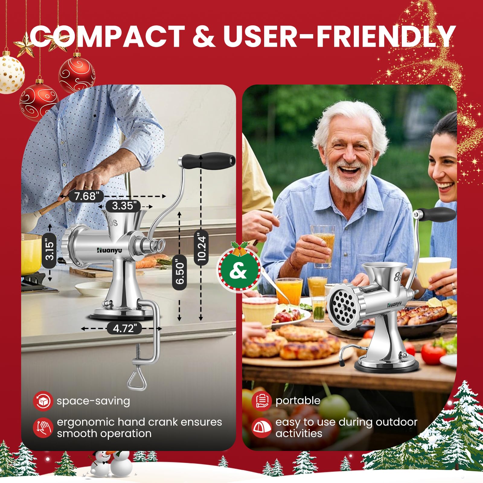 Huanyu Manual Meat Grinder compact design fits small kitchens.