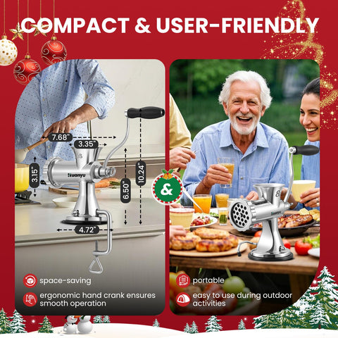 Huanyu Manual Meat Grinder compact design fits small kitchens.