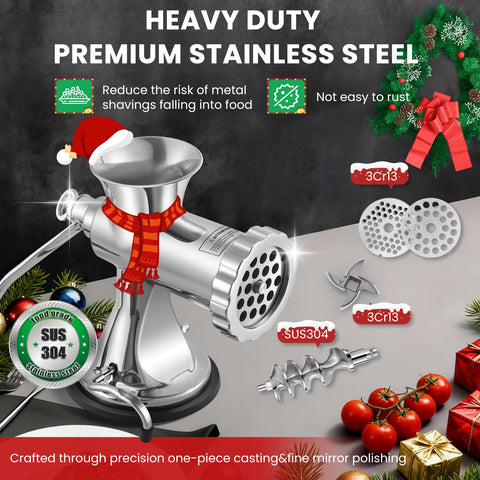 Huanyu Manual Meat Grinder with dishwasher-safe parts for easy cleanup after use.