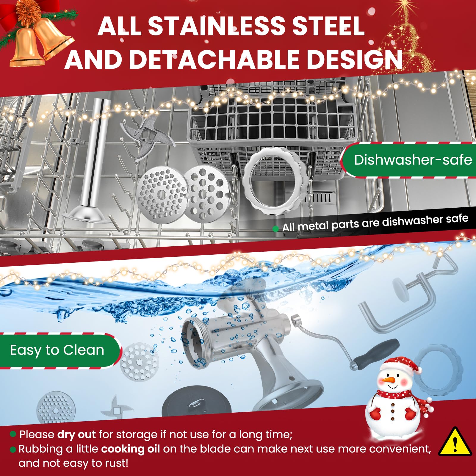 Huanyu Manual Meat Grinder easy cleaning cues show quick post-use maintenance.