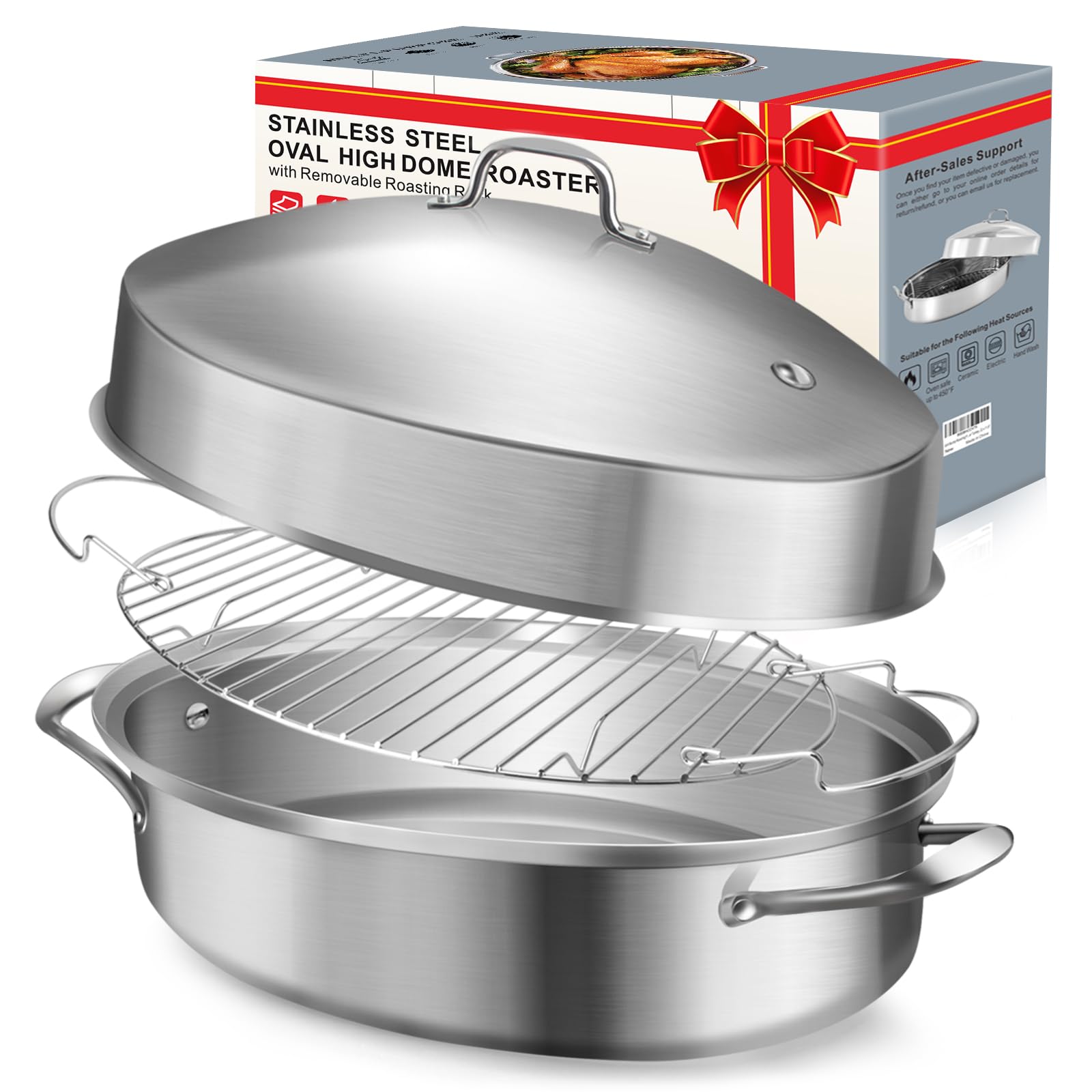 HuaQue large roasting pan with lid for even browning of Thanksgiving roast