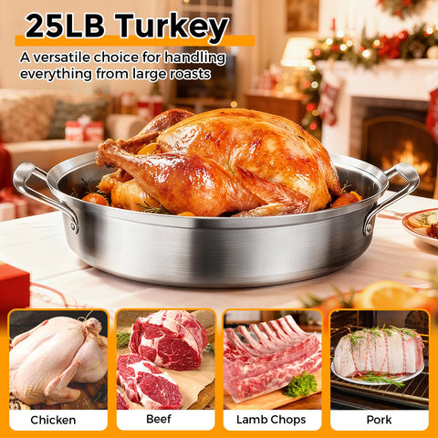 HuaQue roasting pan with rack ready for turkey and holiday meals