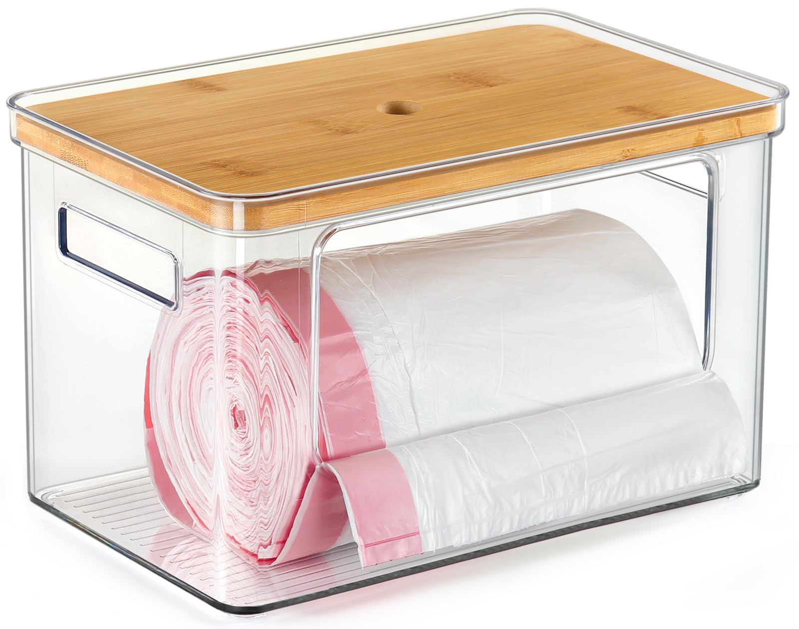 Hudgan stackable storage with bamboo top keeps laundry area tidy and stylish