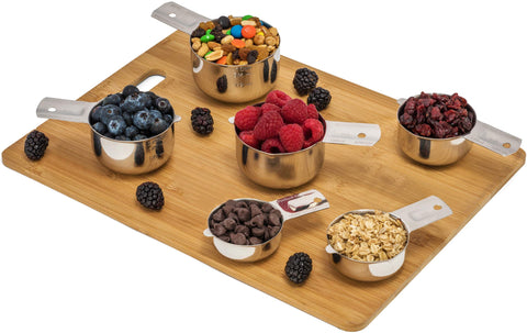 Hudson Essentials pour-spout stainless steel measuring cups prevent drips.