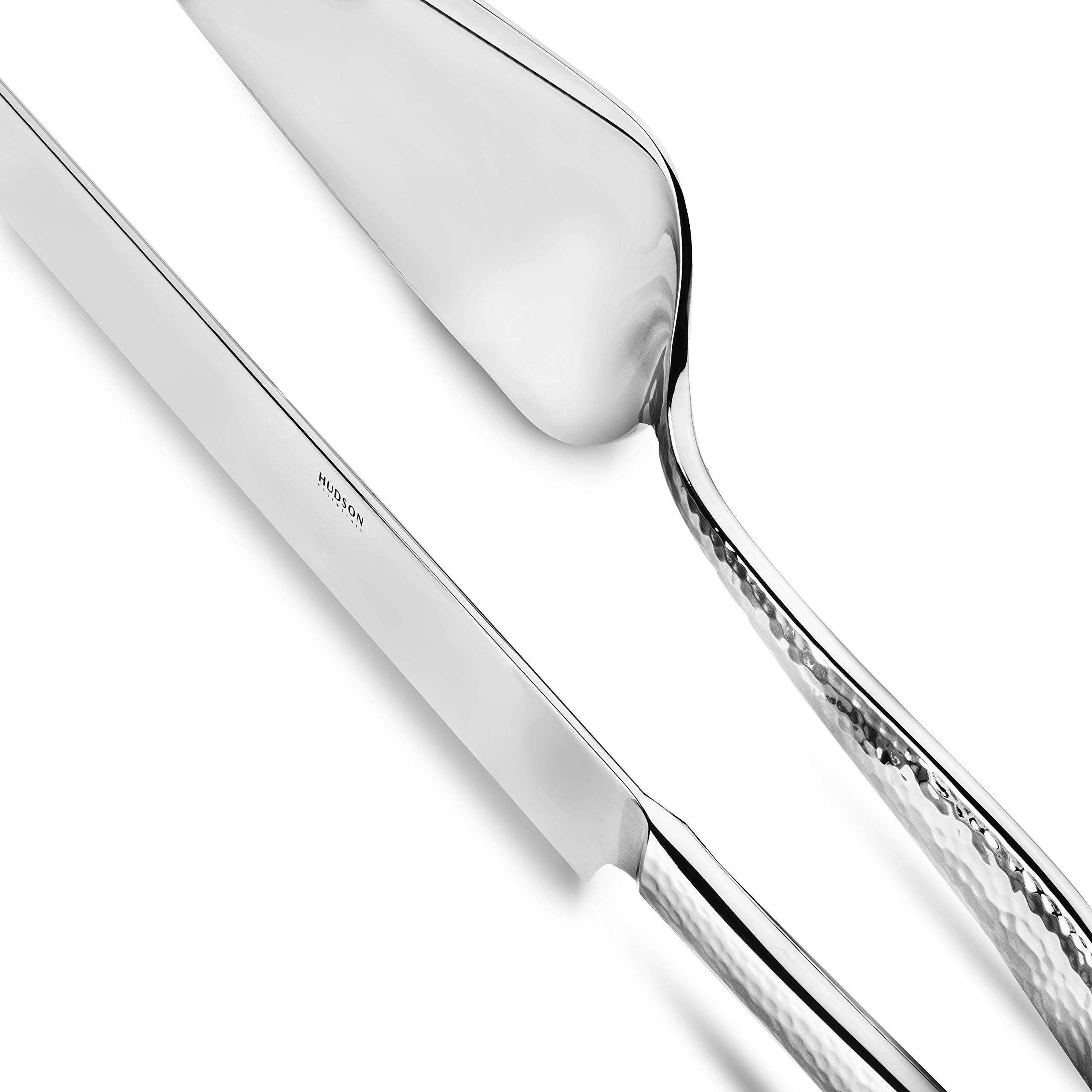 Hudson Essentials hammered 18-10 closeup reveals mirror finish and precise construction.