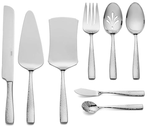 Hudson Essentials hammered 68-piece set with durable 18/10 stainless steel shine