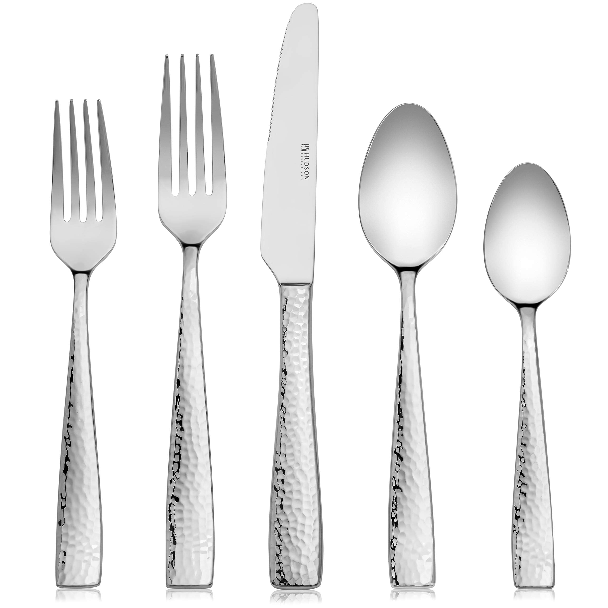 Hudson Essentials hammered stainless 40-piece set ready for elegant dining