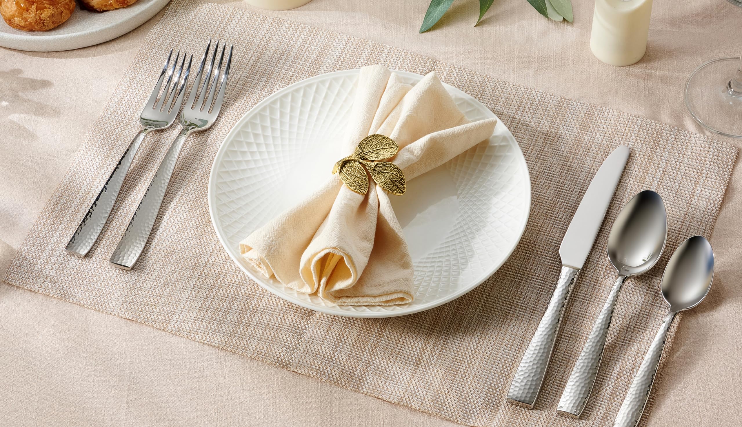 Hudson Essentials mirror finish and hammered texture on handles