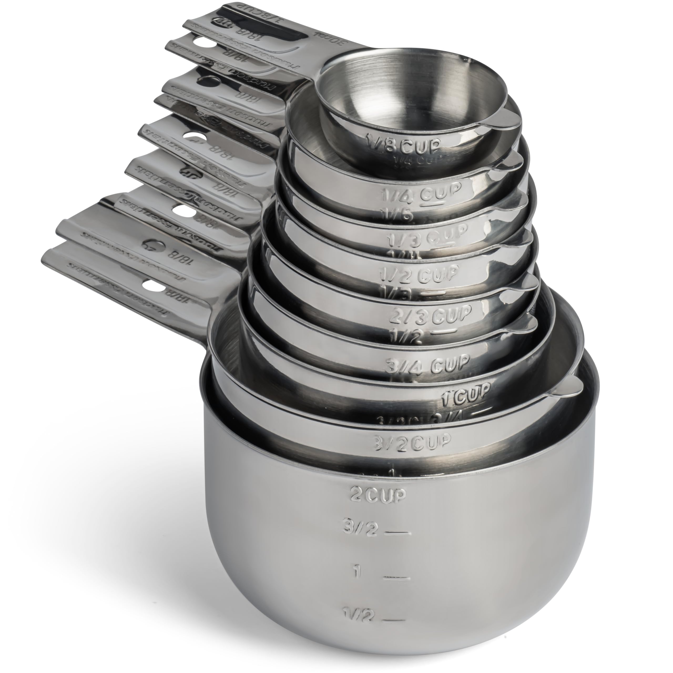 Hudson Essentials stainless steel measuring cups set, rust-resistant and durable for everyday baking.